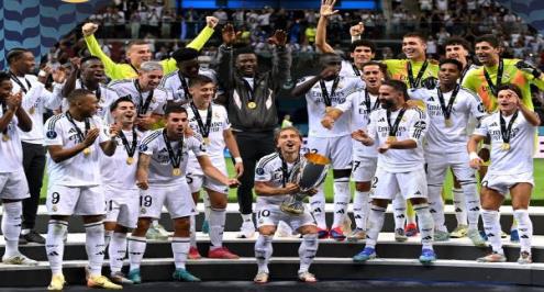 مبابي سجل هدفه الأول.. ريال مدريد يقهر أتالانتا في 9 دقائق ويتوج بالسوبر الأوروبي (فيديو)